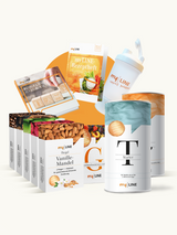 Abnehmpaket bei Bluthochdruck zur gesunden Gewichtsreduktion mit 1 Dose Starter Detox-Shake, 1 Dose Eiweiß-Shake, 1 Geschmacksvariationen-Mix, 5 Abnehm-Riegeln, 1 Shaker, 1 Handbuch, 1 Rezeptheft