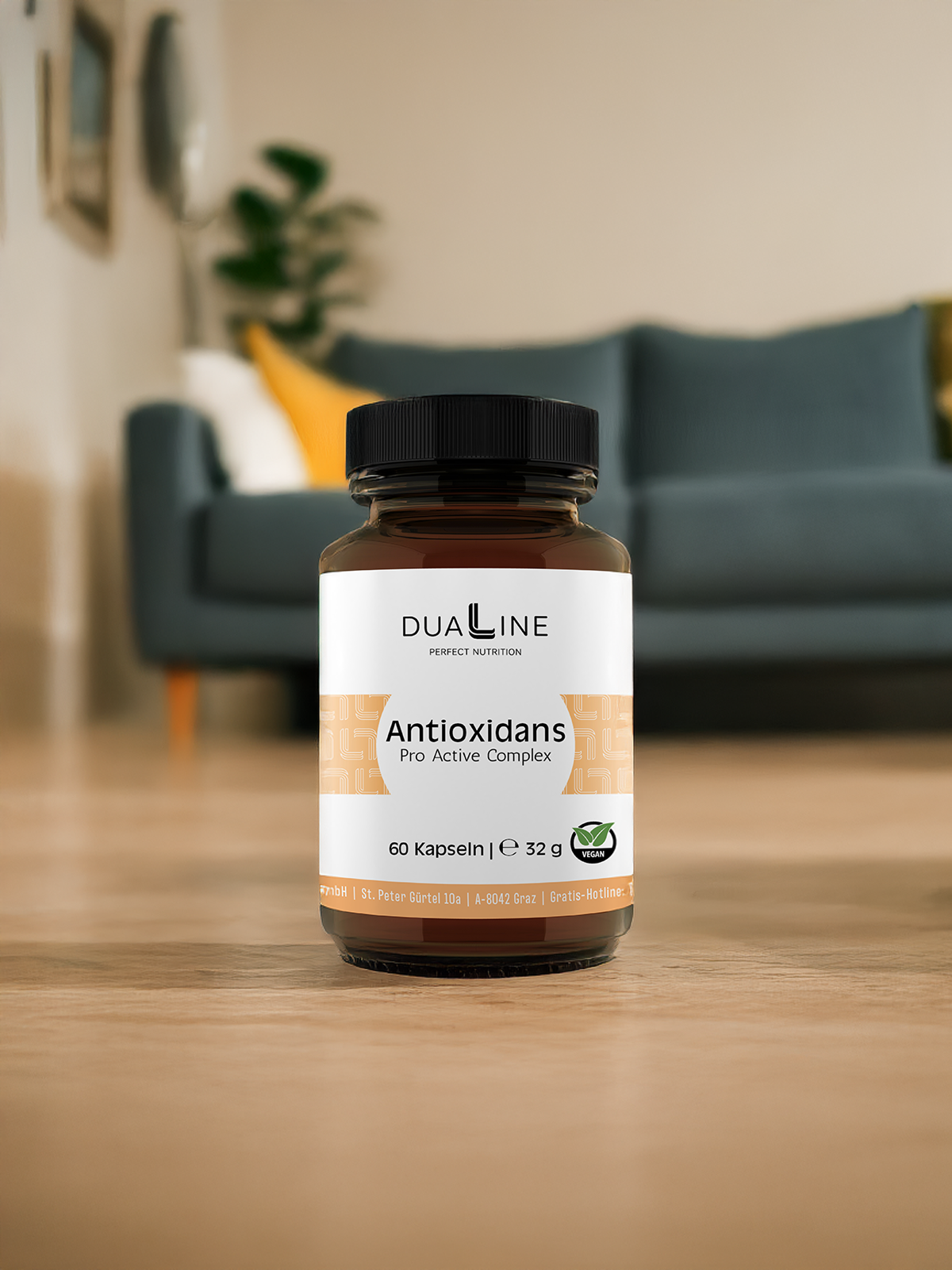 Eine Dose DUALINE Antioxidans - Pro Active Complex für mehr Vitalität auf dem Boden
