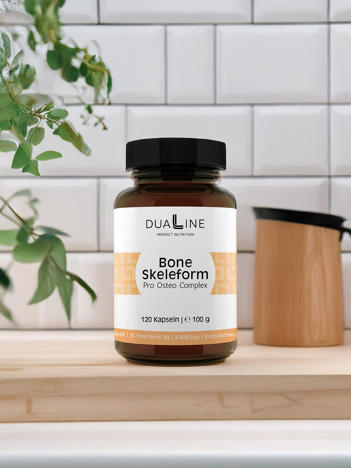 Eine Dose DUALINE BONE Skeleform - Pro Osteo Complex auf einem Tisch