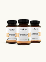 DUALINE Leber Kraft Basis Paket mit je einer Dose DUALINE Hepa Shield, DUALINE Antioxidans und DUALINE Omega 3