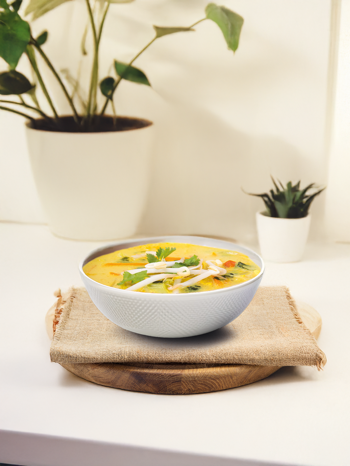 Eine Schüssel mit myLINE Pikanter Curry Nudel Topf zum Abnehmen