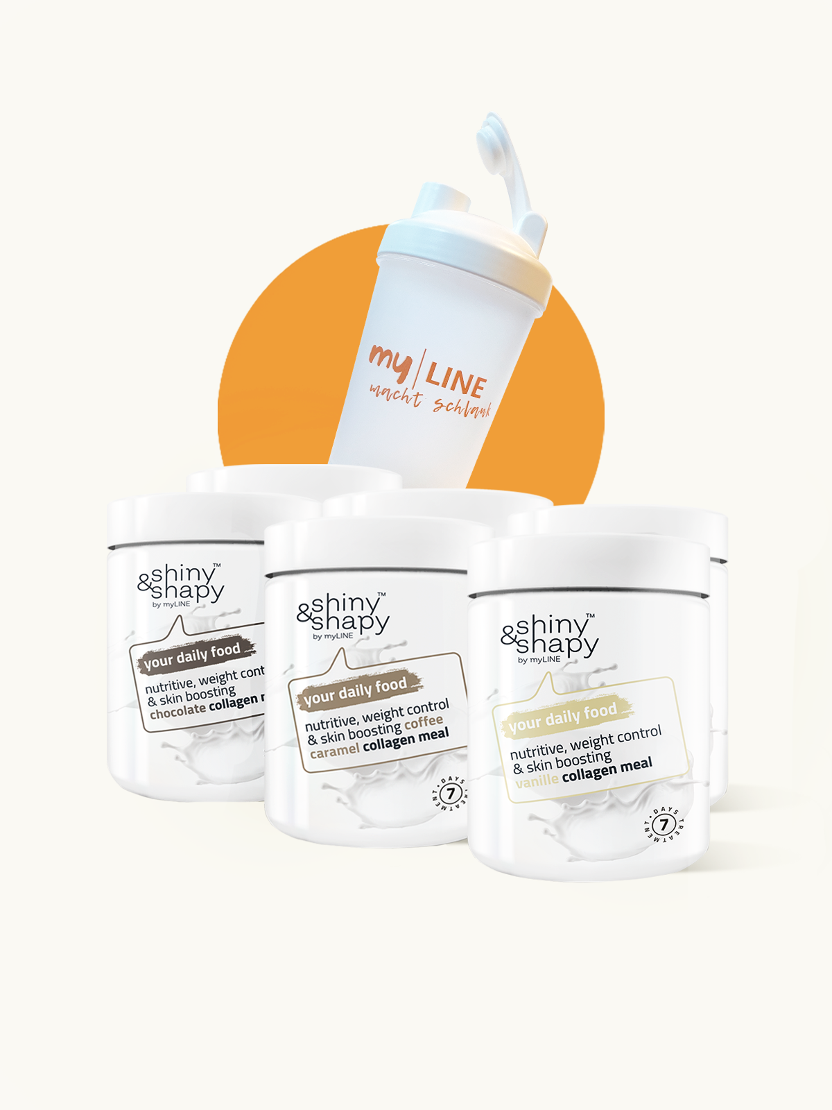 Shiny&Shapy Eiweißshake mit Kollagen – 6 Dosen mit gratis Shaker für einfaches Abnehmen und Kollagen für die Unterstützung der Hautgesundheit.
