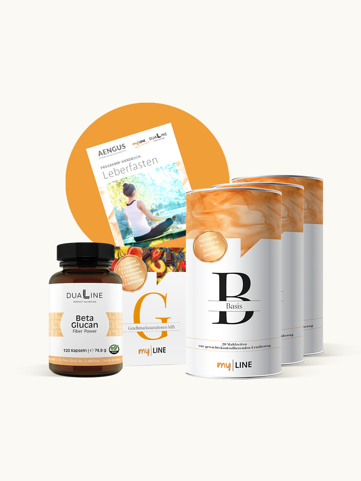 Leberfastenpaket zur Verbesserung der Lebergesundheit mit 3 Dosen Eiweiß-Shake, 1 Geschmacksvariationen-Mix, 1 Dose Beta-Glucan Ballaststoffe, 1 Handbuch